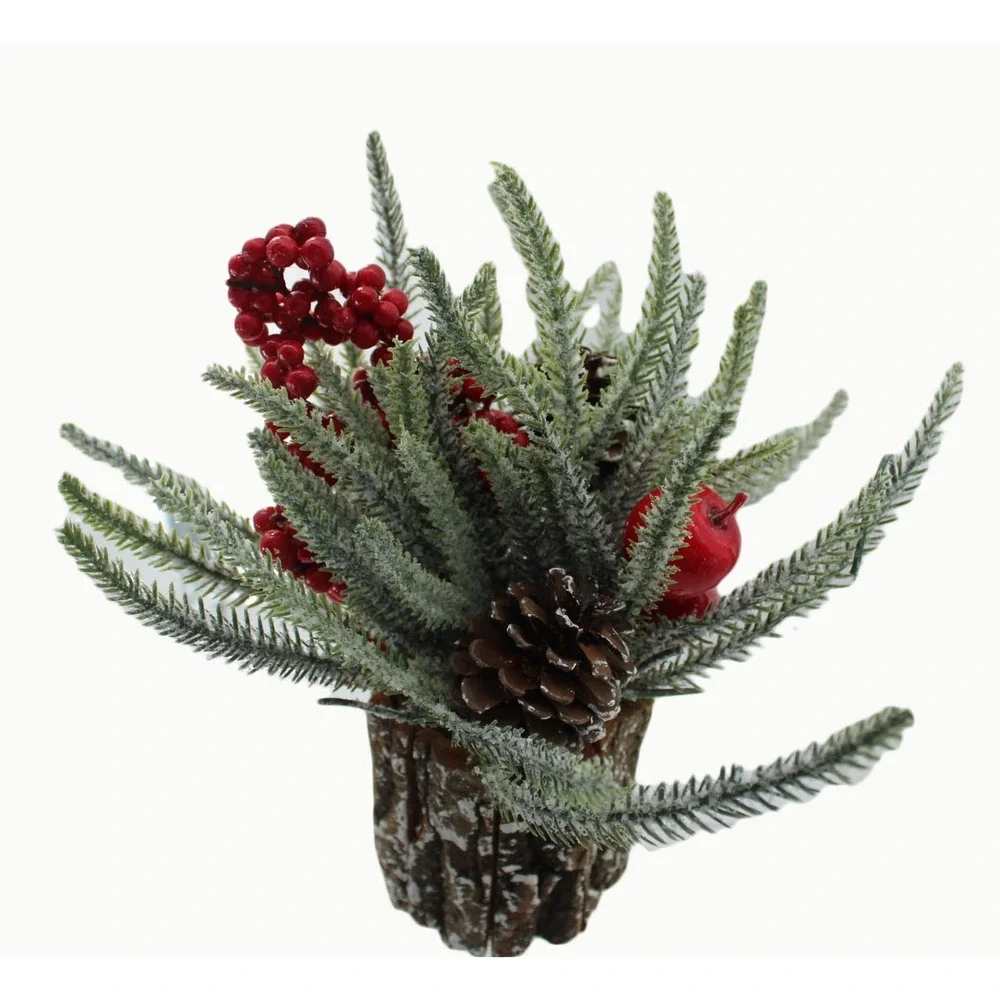 Rustic‎ Frosted Christmas Tabletop Arrangement Pinecone Berry Birch Log Base